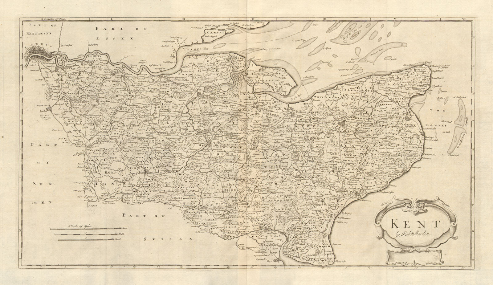 Kent. by ROBERT MORDEN from Camden's Britannia 1772 old antique map plan chart